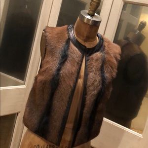 Ralph Lauren Fur Vest trimmed in Black Leather